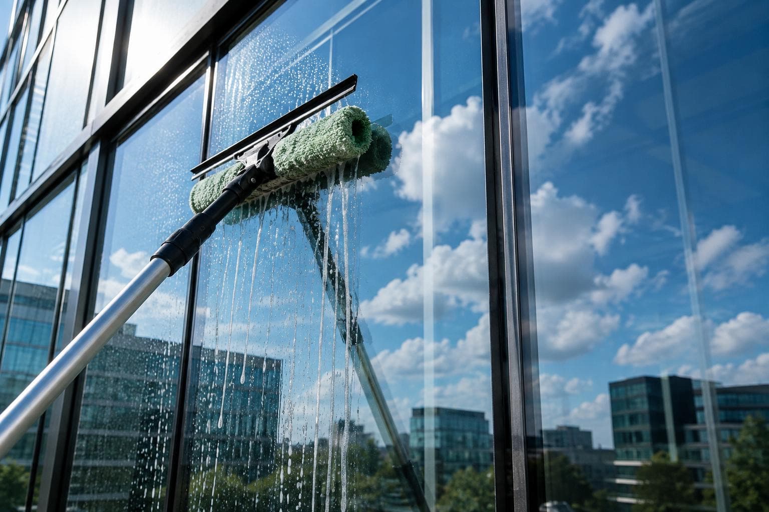 Fensterscheibe wird mit dem Abzieher streifenfrei abgezogen